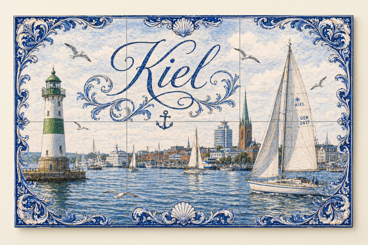Mural de azulejos de cerámica de Kiel, arte mural del puerto del Mar…