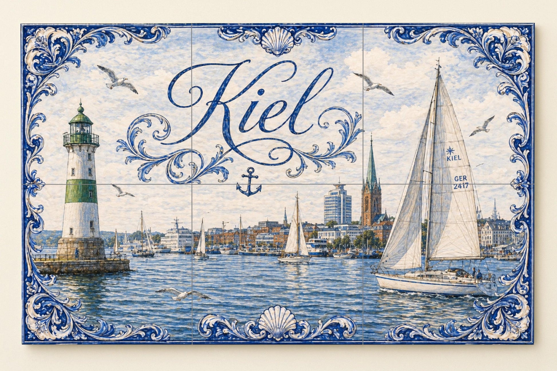 Mural de azulejos de cerámica de Kiel, arte mural del puerto del Mar…