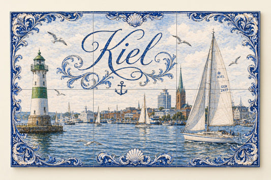 Mural de azulejos de cerámica de Kiel, arte mural del puerto del Mar…