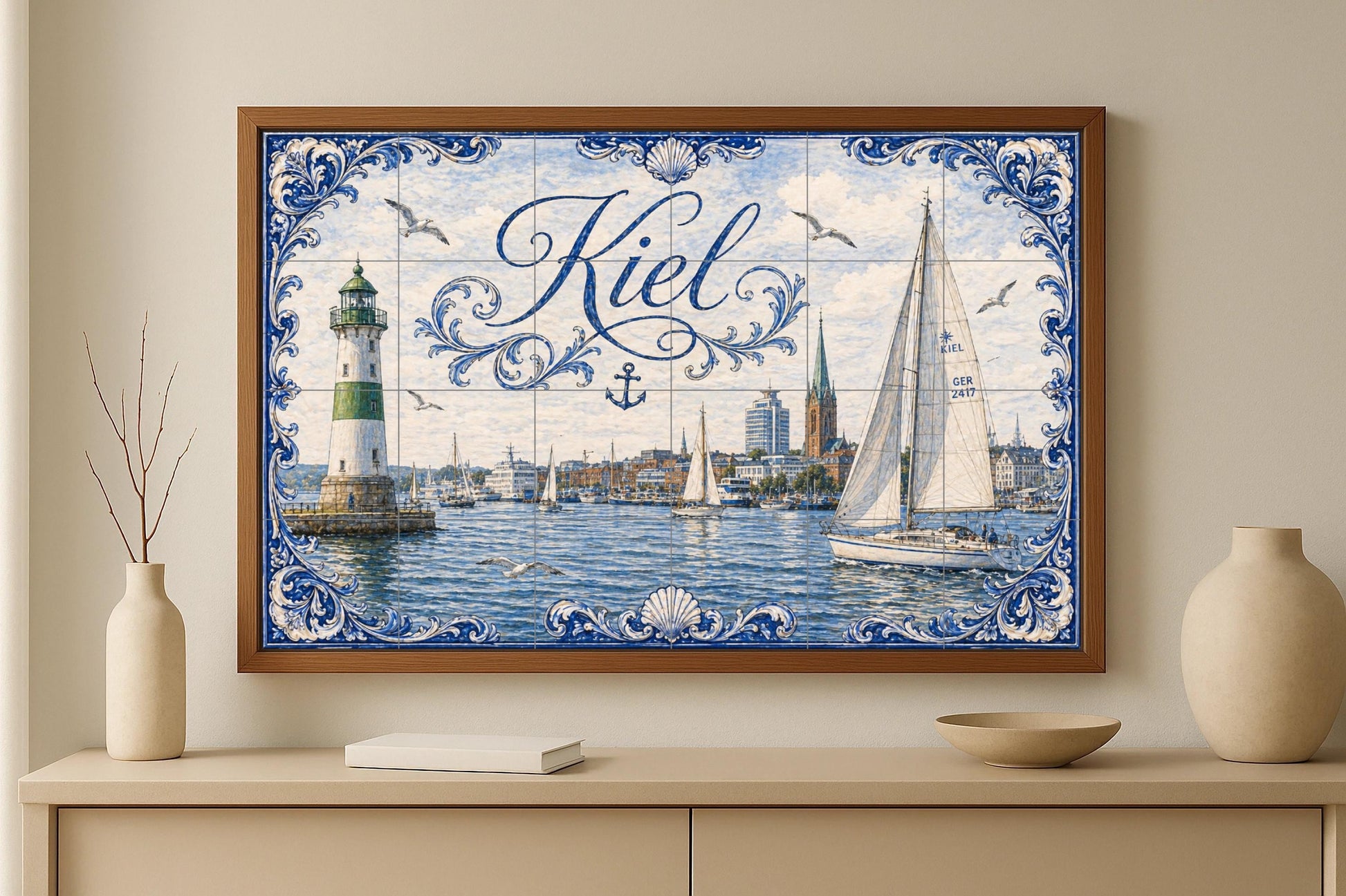 Mural de azulejos de cerámica de Kiel, arte mural del puerto del Mar…