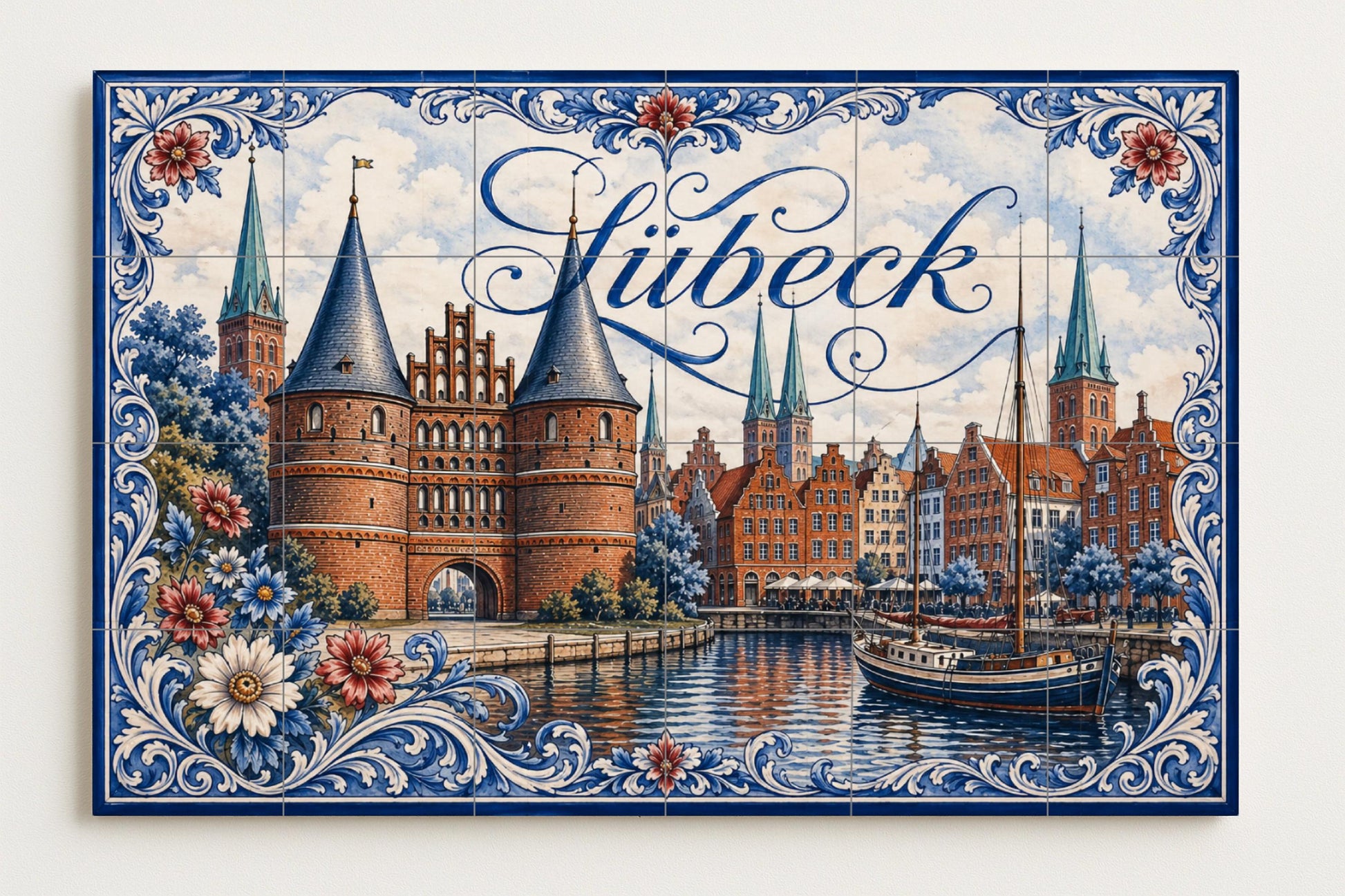 Lübeck, Art Mural du Port hanseático — Fresque Murale en Carreaux de Céramique · Scène de Bord de Mer