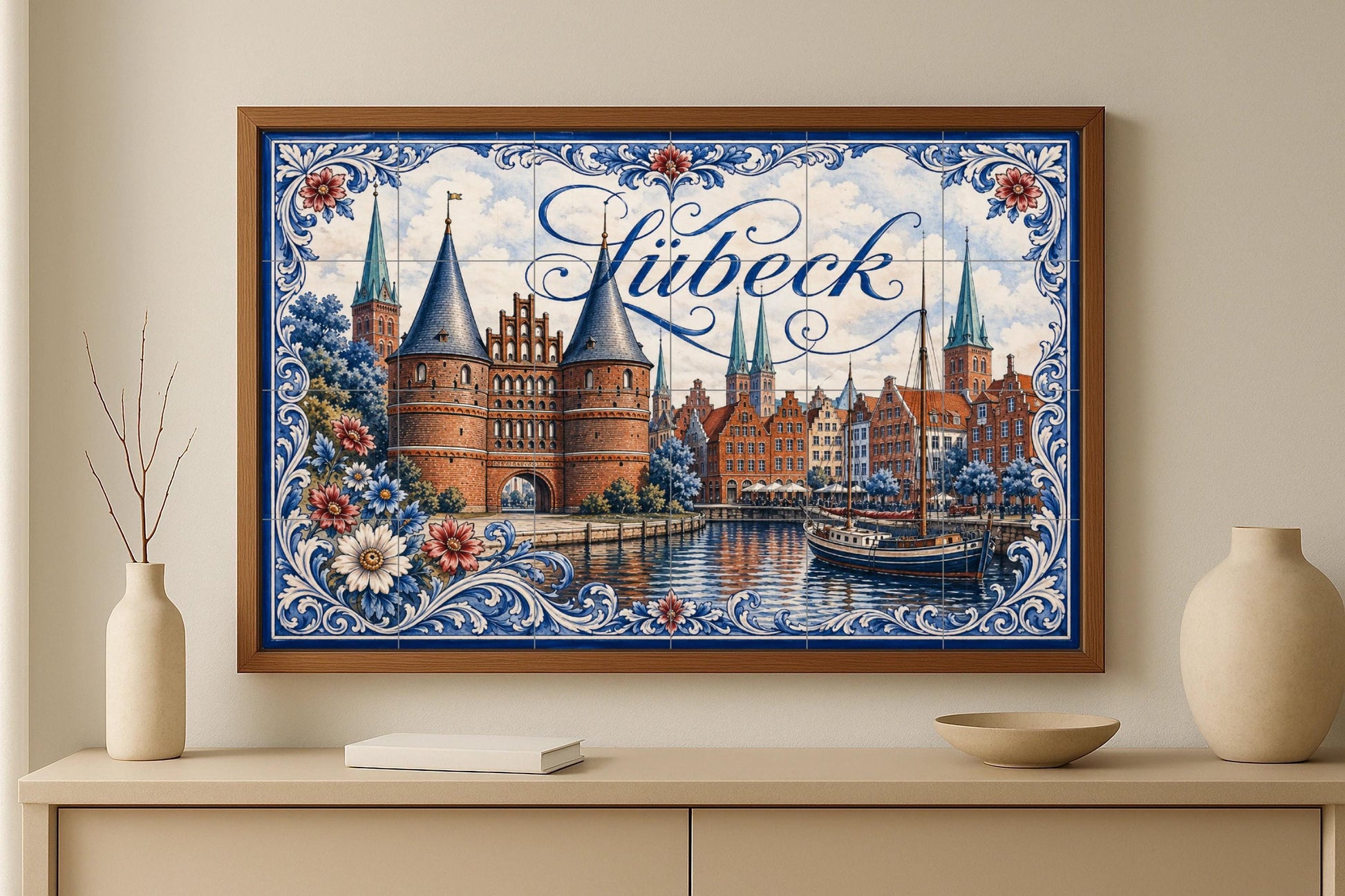 Lübeck, Art Mural du Port hanseático — Fresque Murale en Carreaux de Céramique · Scène de Bord de Mer