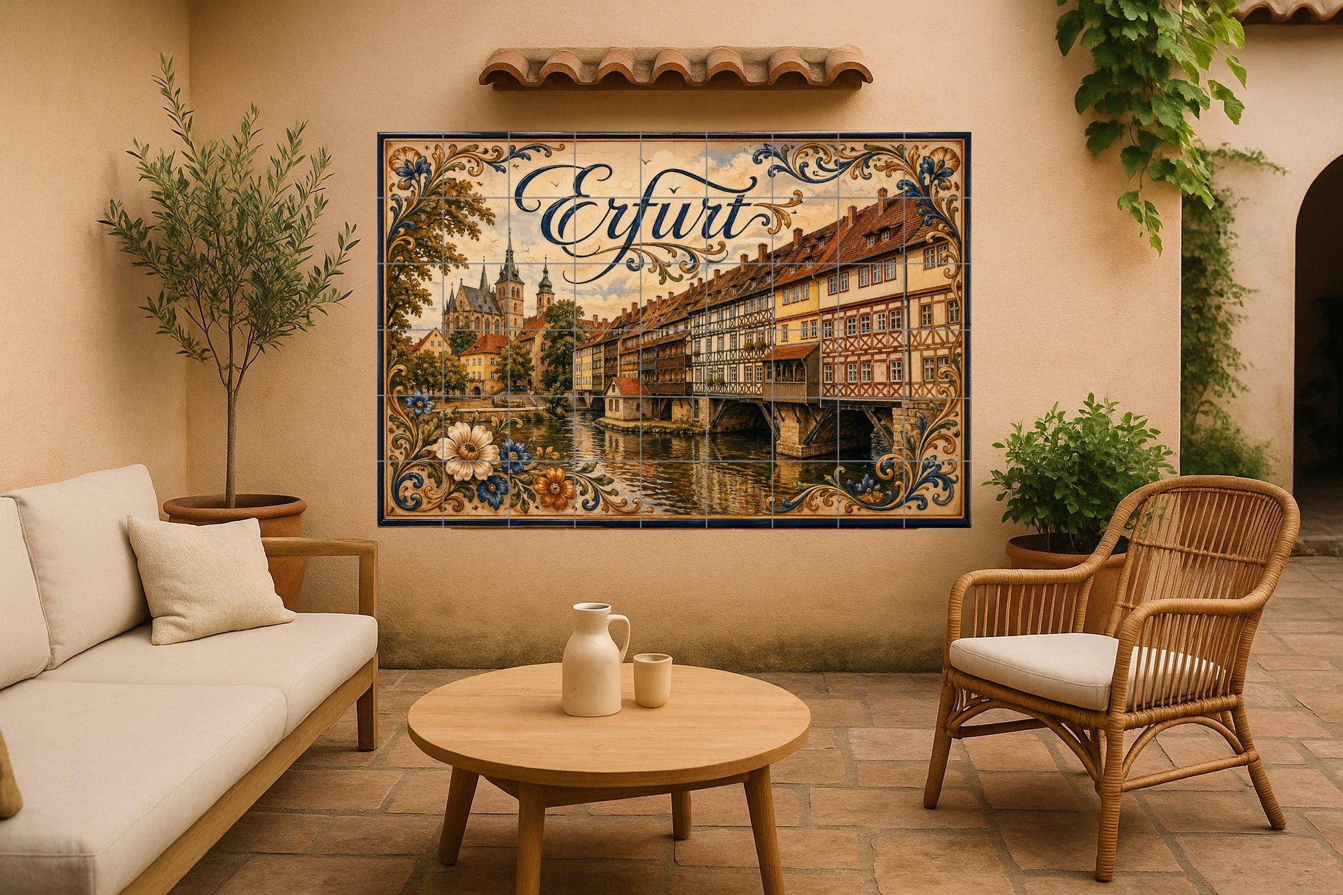 Erfurt, Deutschland, Kunst Wandbild Mittelalterlich zu oril — Städte & Monumente, Wandkunst aus Keramikfliesen