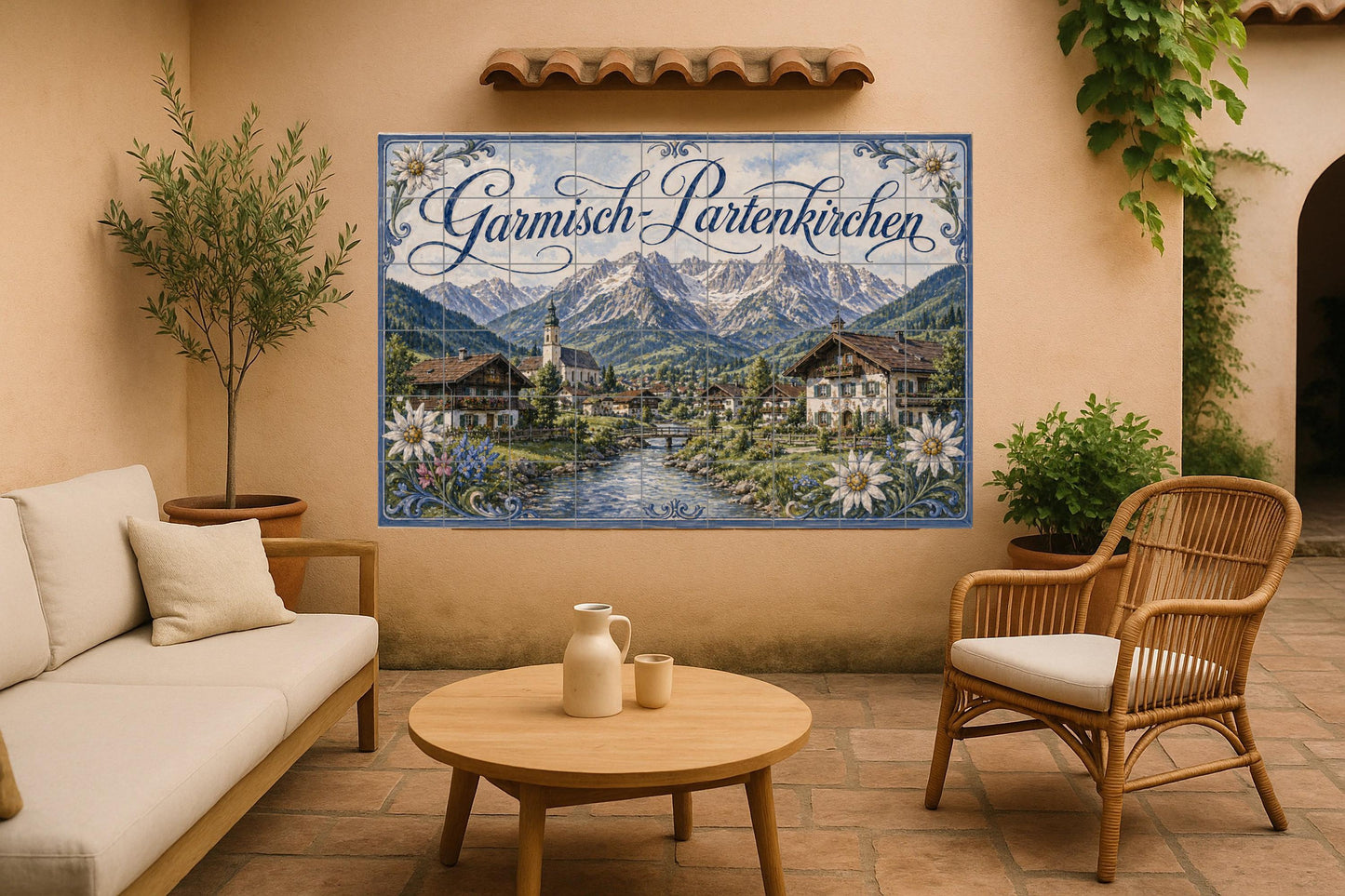 Garmisch-Partenkirchen, Paneel decorativo — Fliesen-Wandbild aus Keramik · Botanische Landschaft