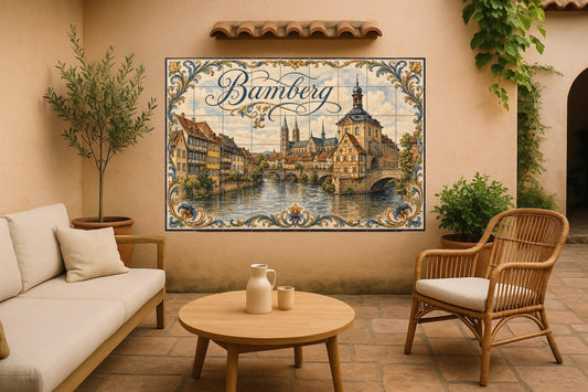 Mural de azulejos de cerámica de Bamberg, arte mural medieval a…