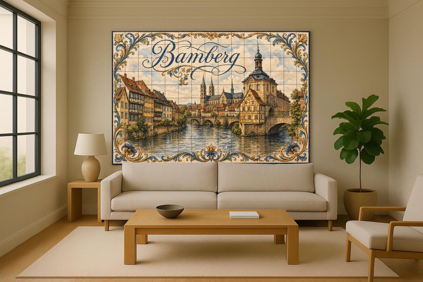Bamberg, arte mural medieval a orillas del r · Fresque Céramique — Paysage Botanique
