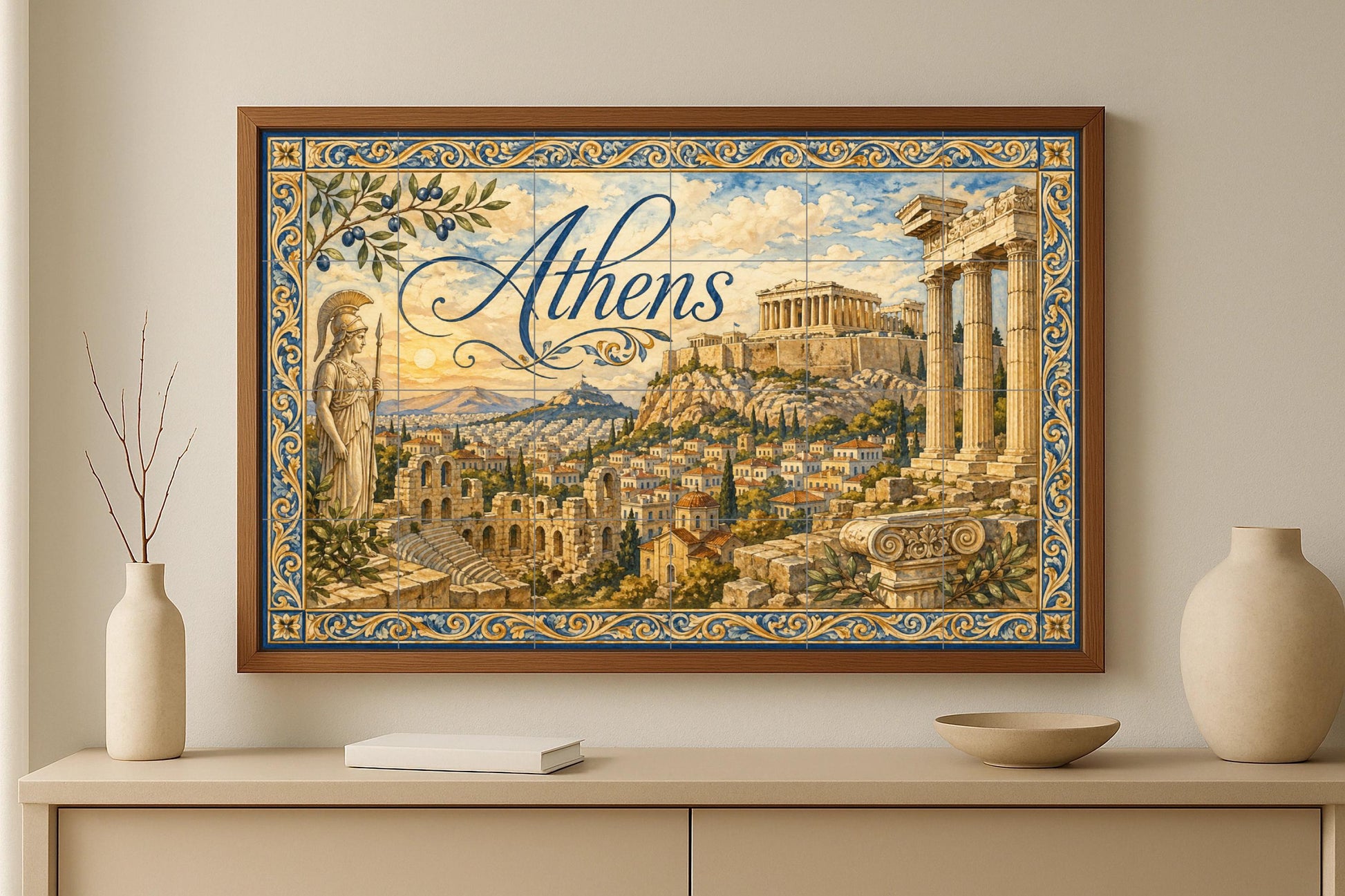 Acrópolis von Athen, Kunst Wandbild von die ant · Keramik-Wandbild — Wahrzeichen-Wandbild