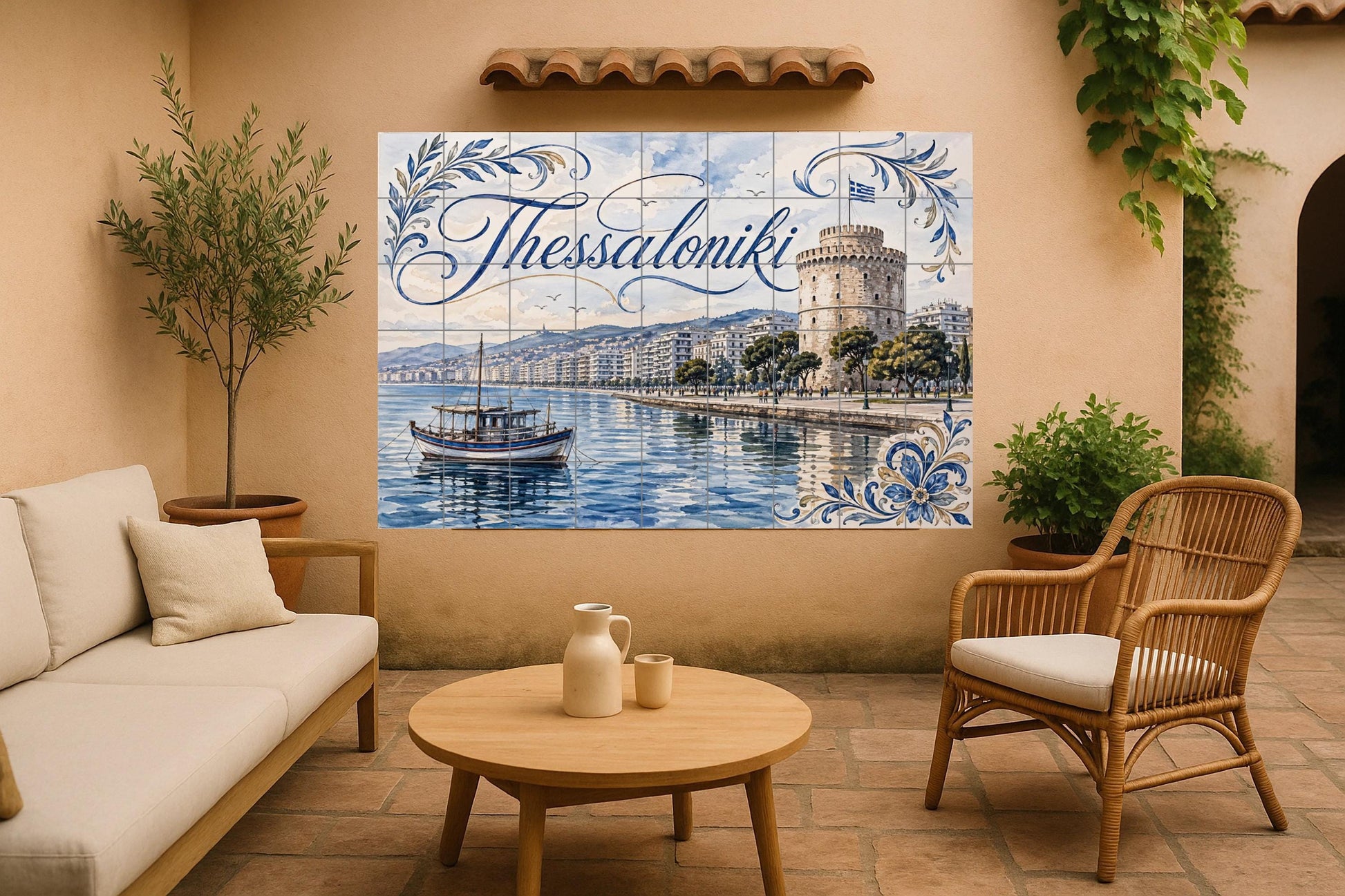 Tesalónica, decoración costera de la Torre B — Sea & Coastal Art · Ceramic Tile Mural