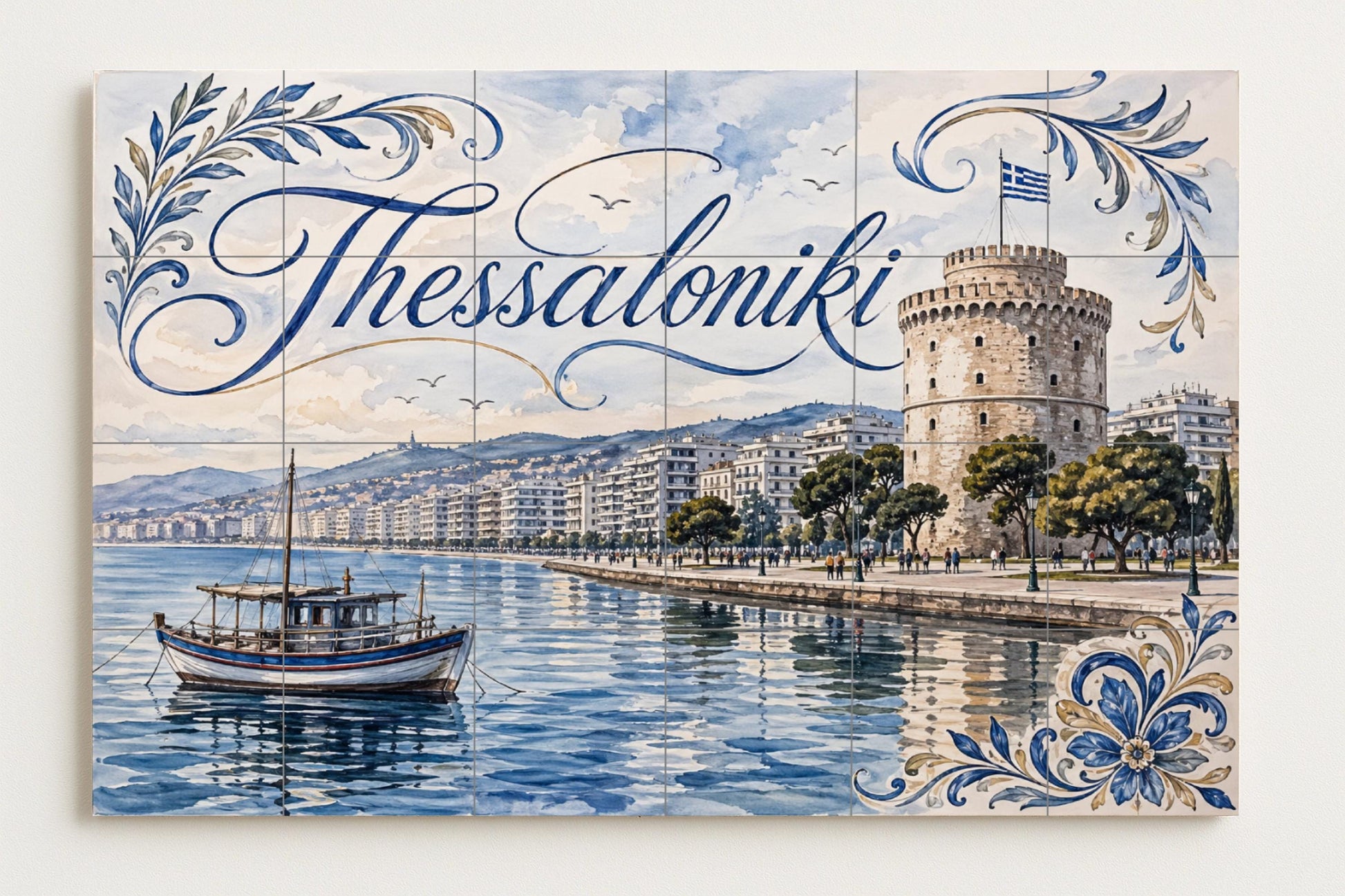 Tesalónica, decoración costera de la Torre B — Sea & Coastal Art · Ceramic Tile Mural