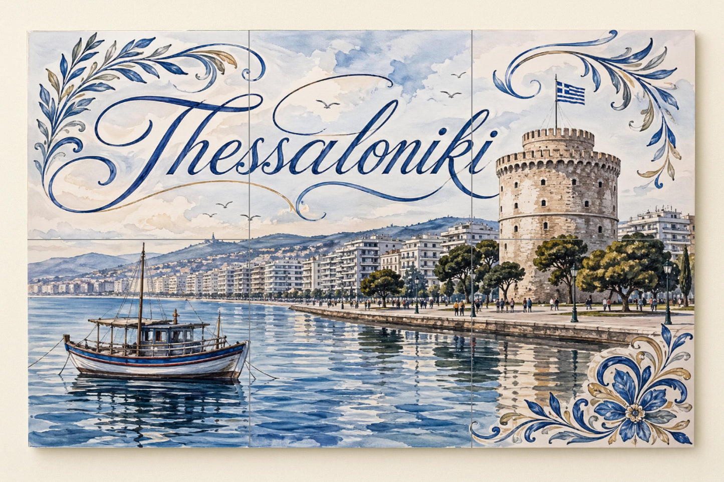 Tesalónica, decoración costera de la Torre B — Sea & Coastal Art · Ceramic Tile Mural