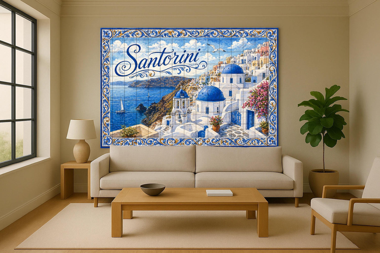 Ceramic Tile Mural: Santorini, Greece, Art Mural Coastal medite — Cityscape in Tile