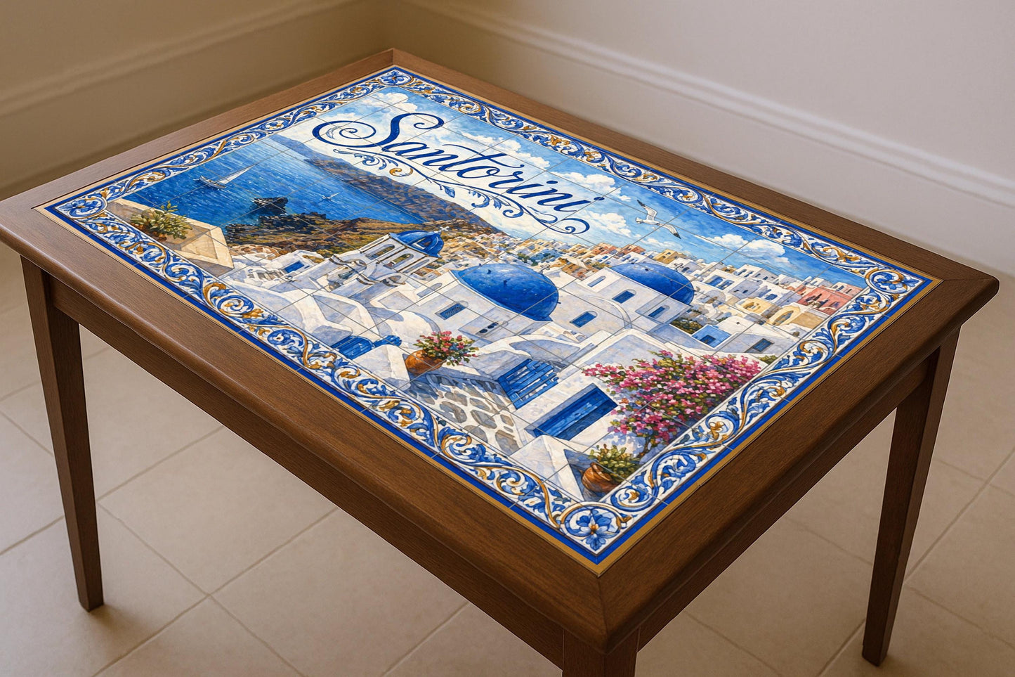 Ceramic Tile Mural: Santorini, Greece, Art Mural Coastal medite — Cityscape in Tile
