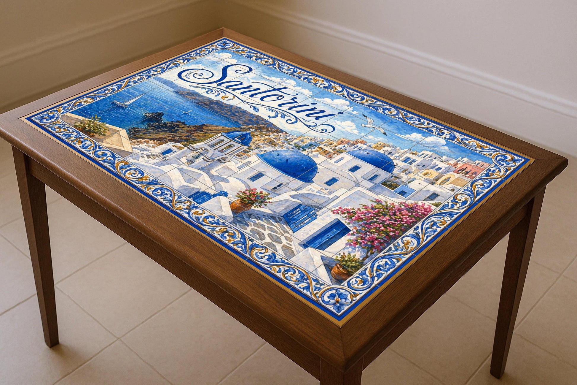 Ceramic Tile Mural: Santorini, Greece, Art Mural Coastal medite — Cityscape in Tile