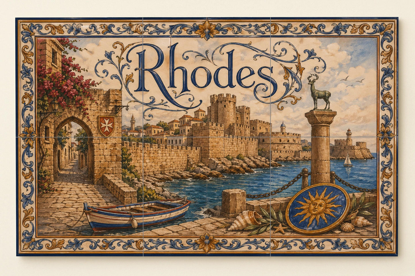 Fliesenbild Rodas, Griechenland, Kunst Wandbild Griechisch Mittelalterlich, p — Städte & Monumente