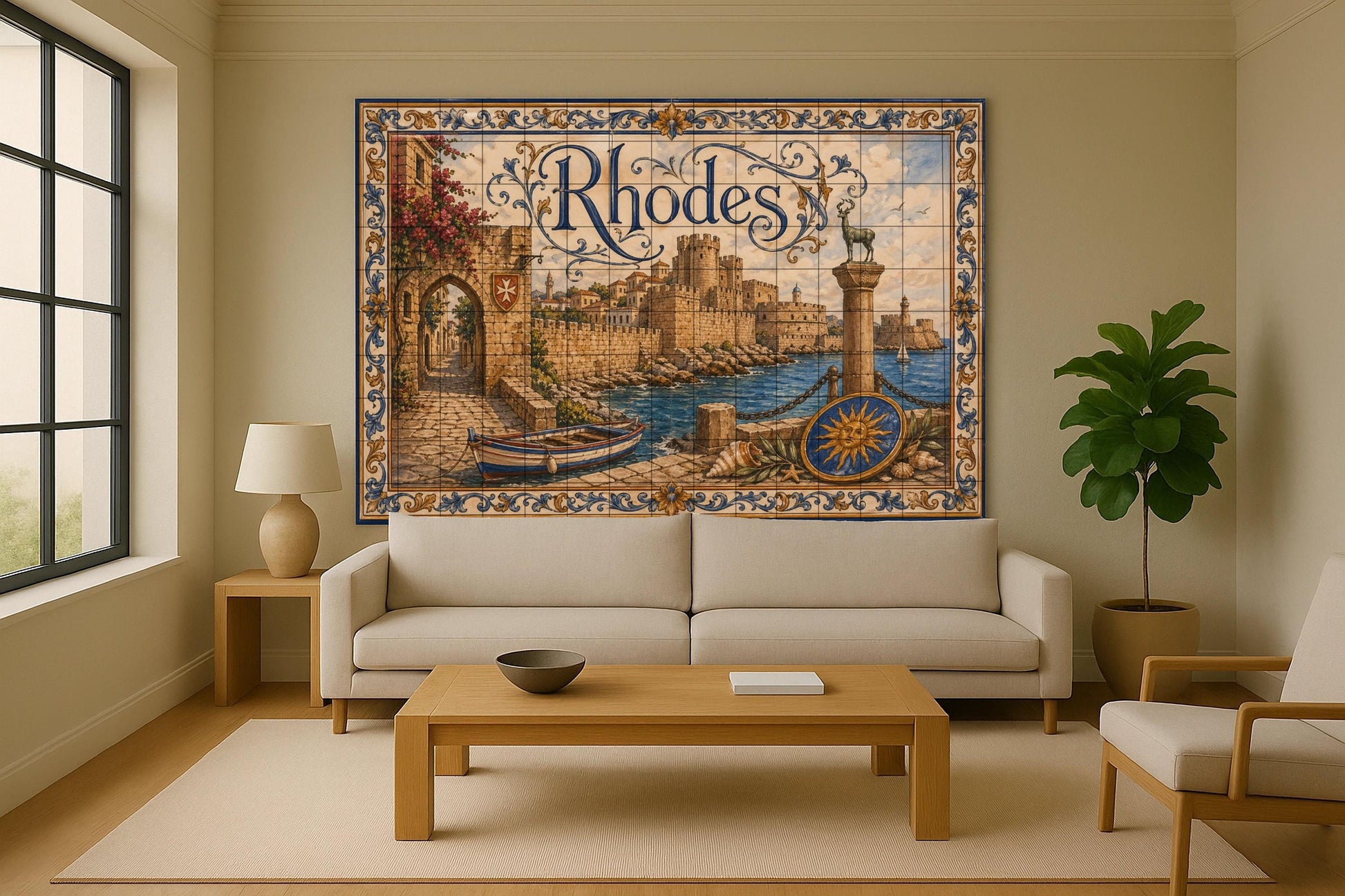 Fliesenbild Rodas, Griechenland, Kunst Wandbild Griechisch Mittelalterlich, p — Städte & Monumente