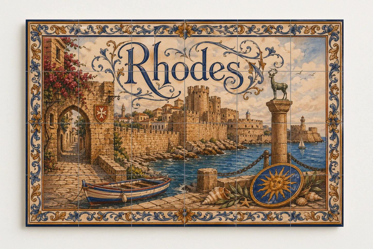 Fliesenbild Rodas, Griechenland, Kunst Wandbild Griechisch Mittelalterlich, p — Städte & Monumente
