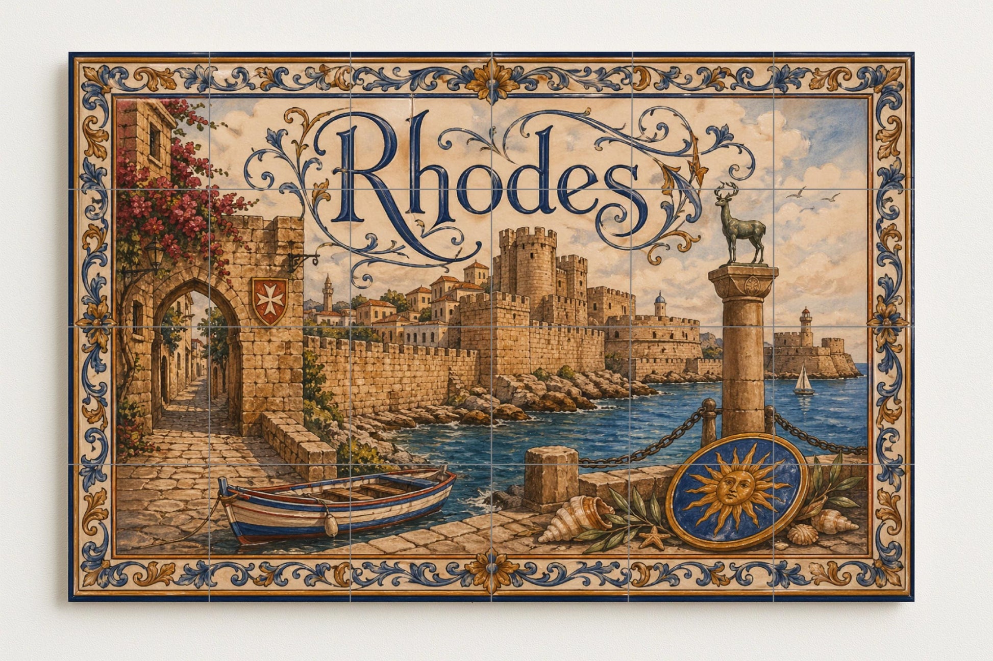 Fliesenbild Rodas, Griechenland, Kunst Wandbild Griechisch Mittelalterlich, p — Städte & Monumente