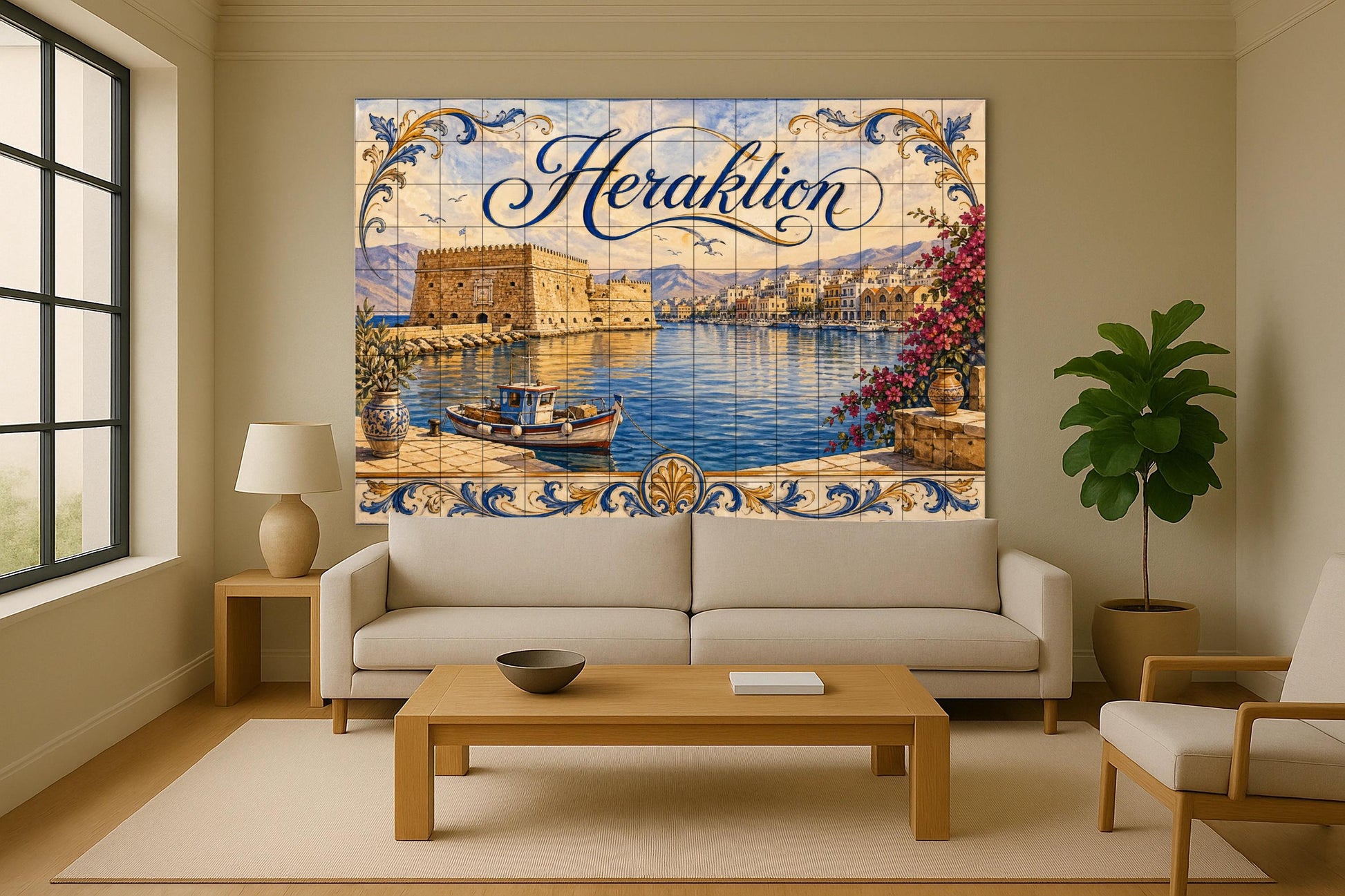 Mural de azulejos de cerámica de Heraklion, Creta, arte mural del…