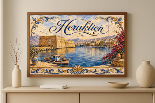 Mural de azulejos de cerámica de Heraklion, Creta, arte mural del…
