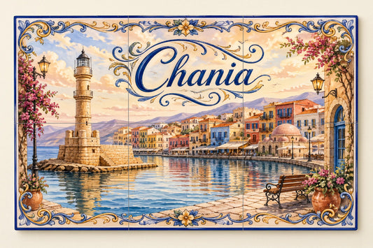 Mural de azulejos de cerámica de Chania, arte mural del faro del…