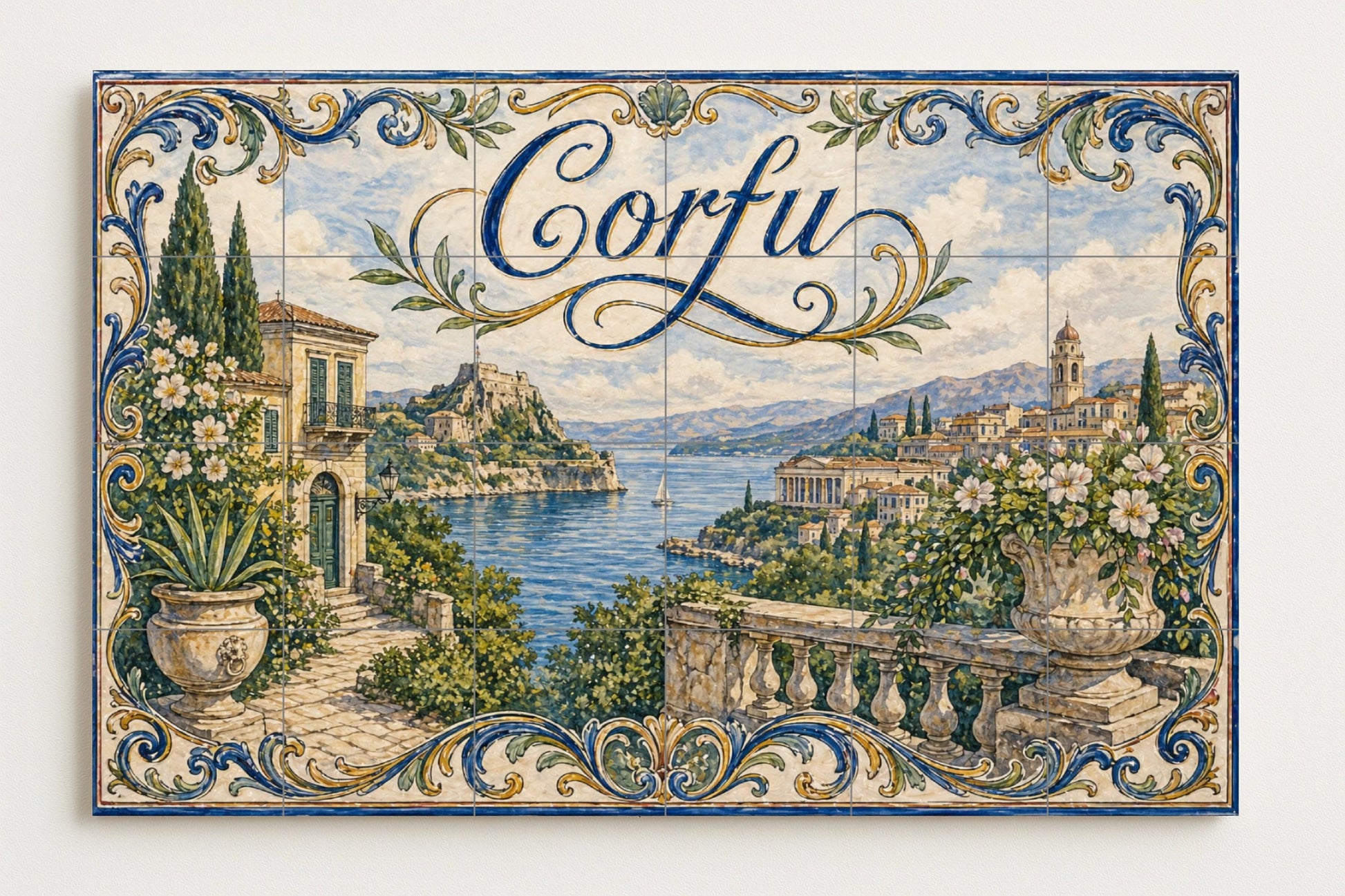 Ceramic Tile Mural: Corfú, Greece, Art Mural Mediterranean by — Cityscape in Tile