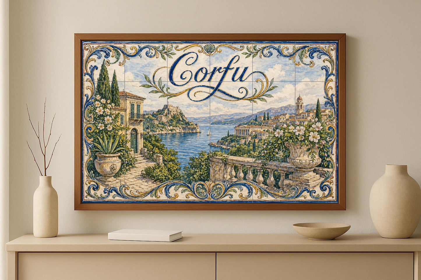 Ceramic Tile Mural: Corfú, Greece, Art Mural Mediterranean by — Cityscape in Tile