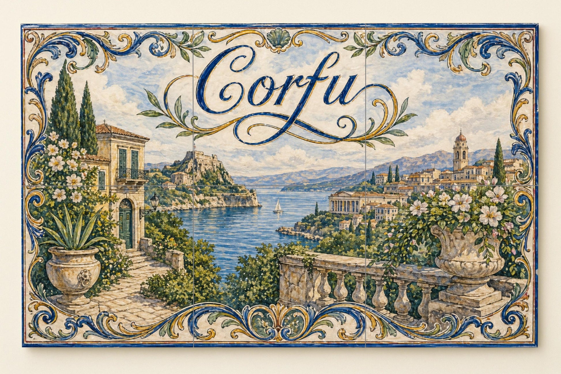 Ceramic Tile Mural: Corfú, Greece, Art Mural Mediterranean by — Cityscape in Tile