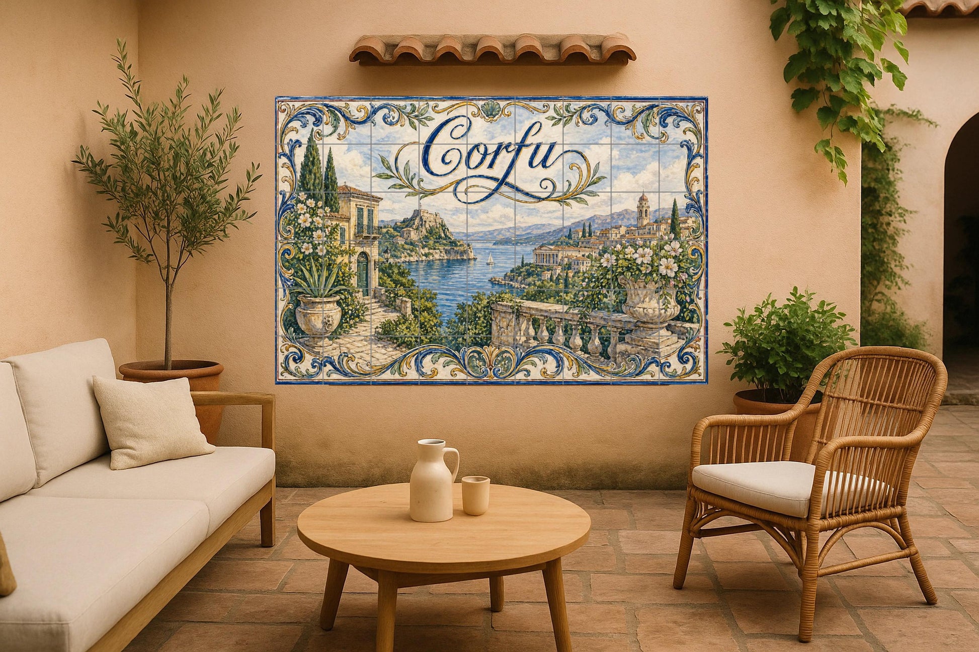 Ceramic Tile Mural: Corfú, Greece, Art Mural Mediterranean by — Cityscape in Tile