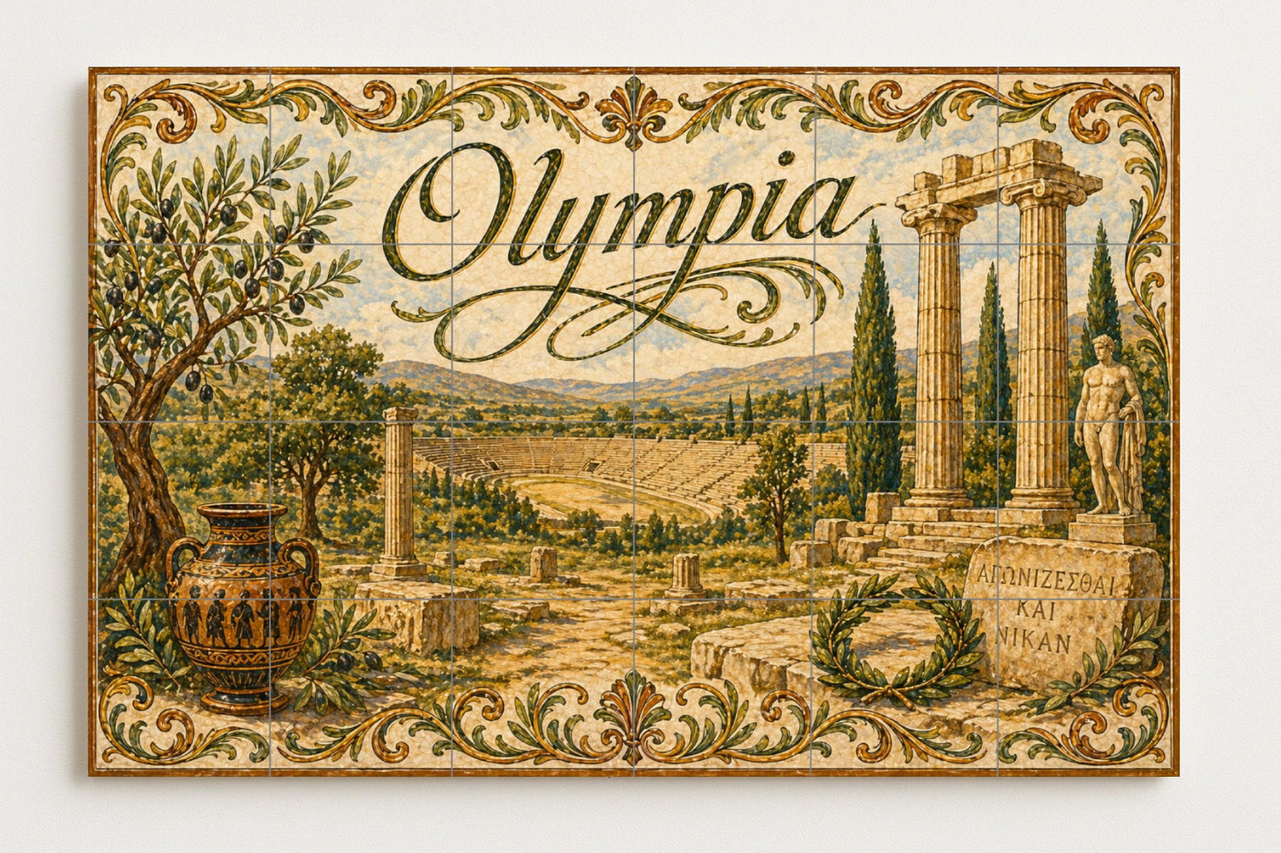 Olimpia, Grecia, arte mural de ruinas olímpi · Murale Ceramico — Murale di Monumenti