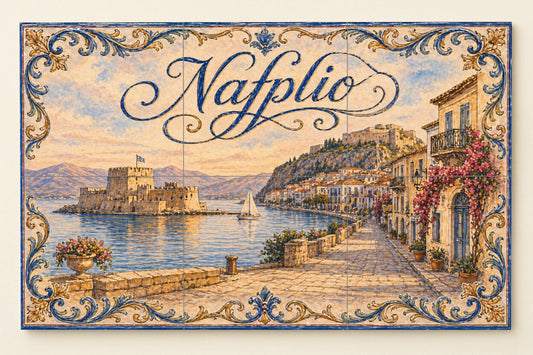 Nafplio, Greece, Art Mural Coastal of the puer — Landmark Mural · Tile Wall Art
