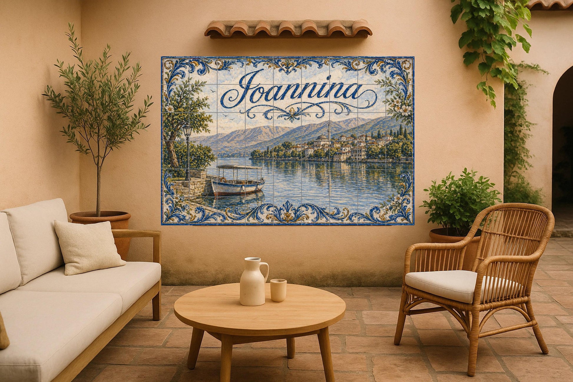 Murale in Piastrelle Ioannina, Grecia, Arte Murale presso al Lago d — Decoro di Viaggio