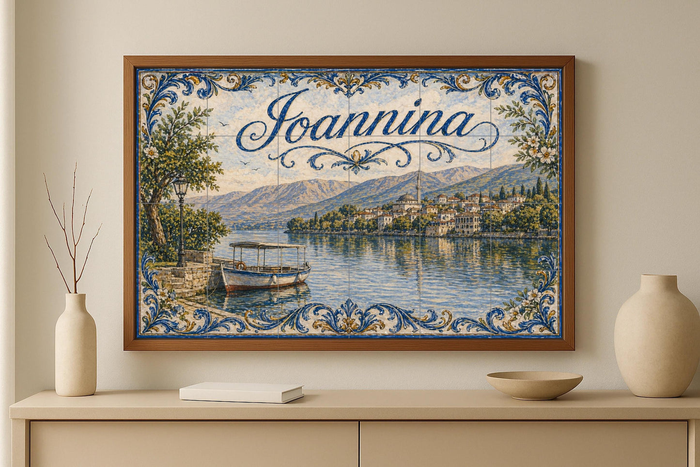 Murale in Piastrelle Ioannina, Grecia, Arte Murale presso al Lago d — Decoro di Viaggio