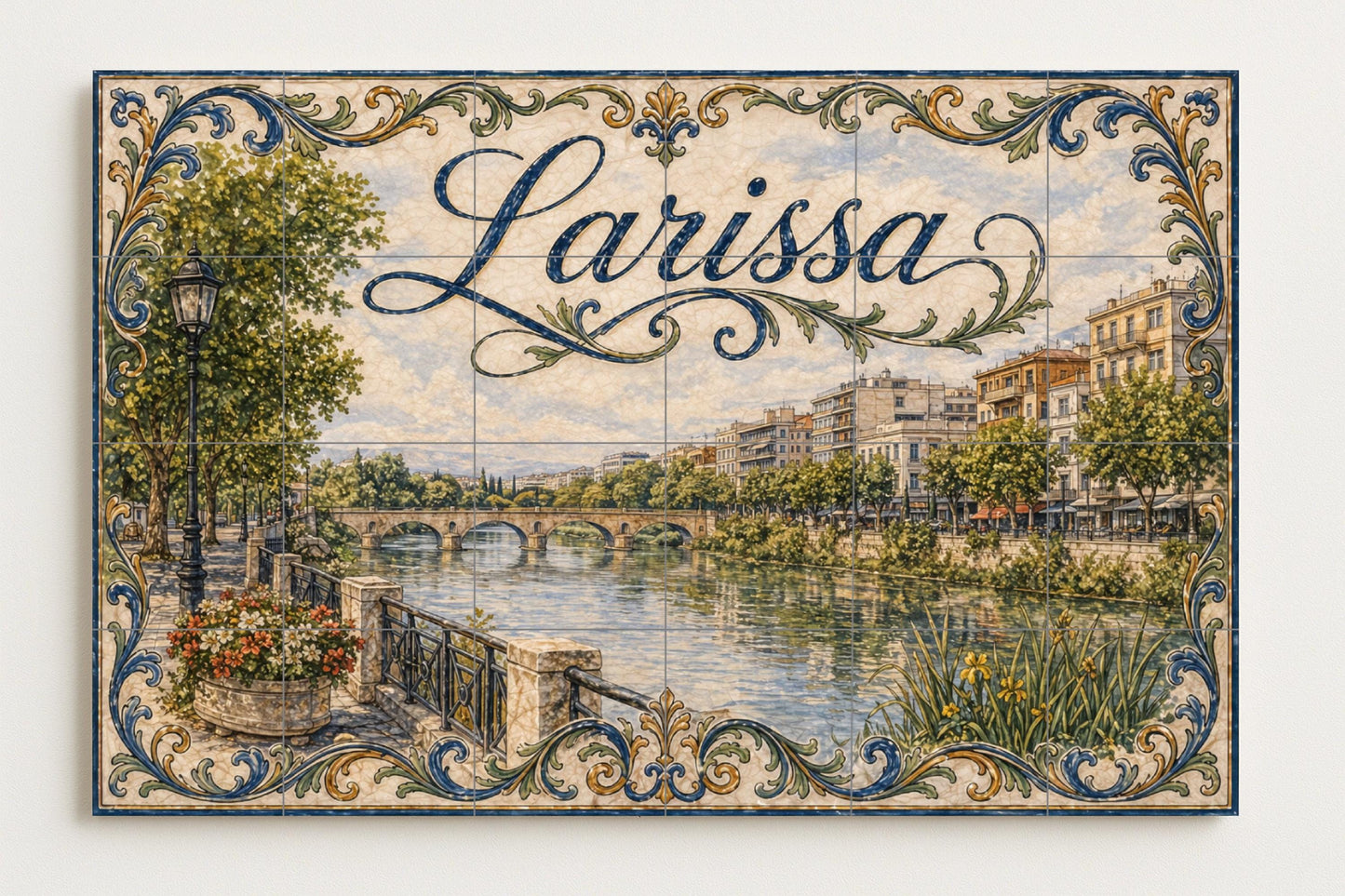 Larissa, Griechenland, Kunst Wandbild des Fluss Tesalia · Keramik-Wandbild — Städte & Monumente