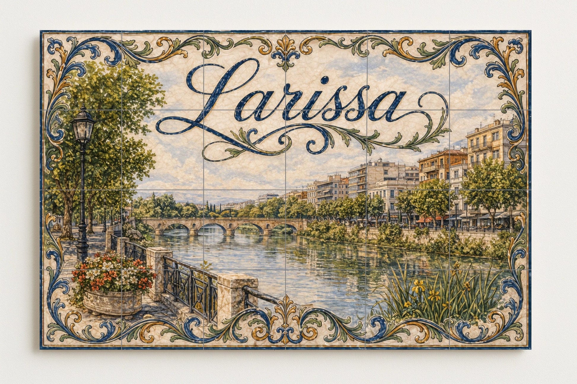 Larissa, Griechenland, Kunst Wandbild des Fluss Tesalia · Keramik-Wandbild — Städte & Monumente