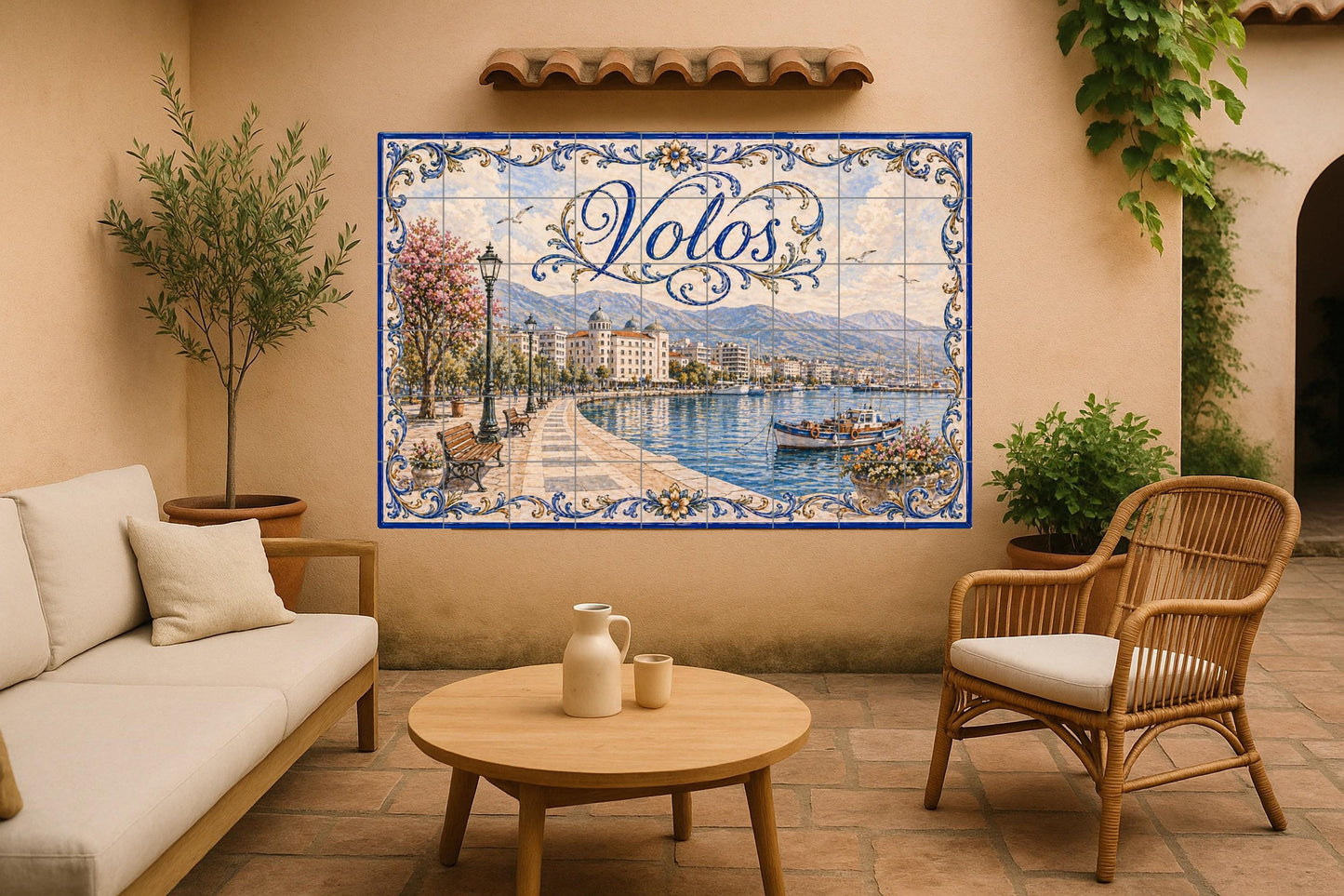 Volos, Greece, Art Mural of the Harbour Greek — City & Landmark Art · Tile Wall Art