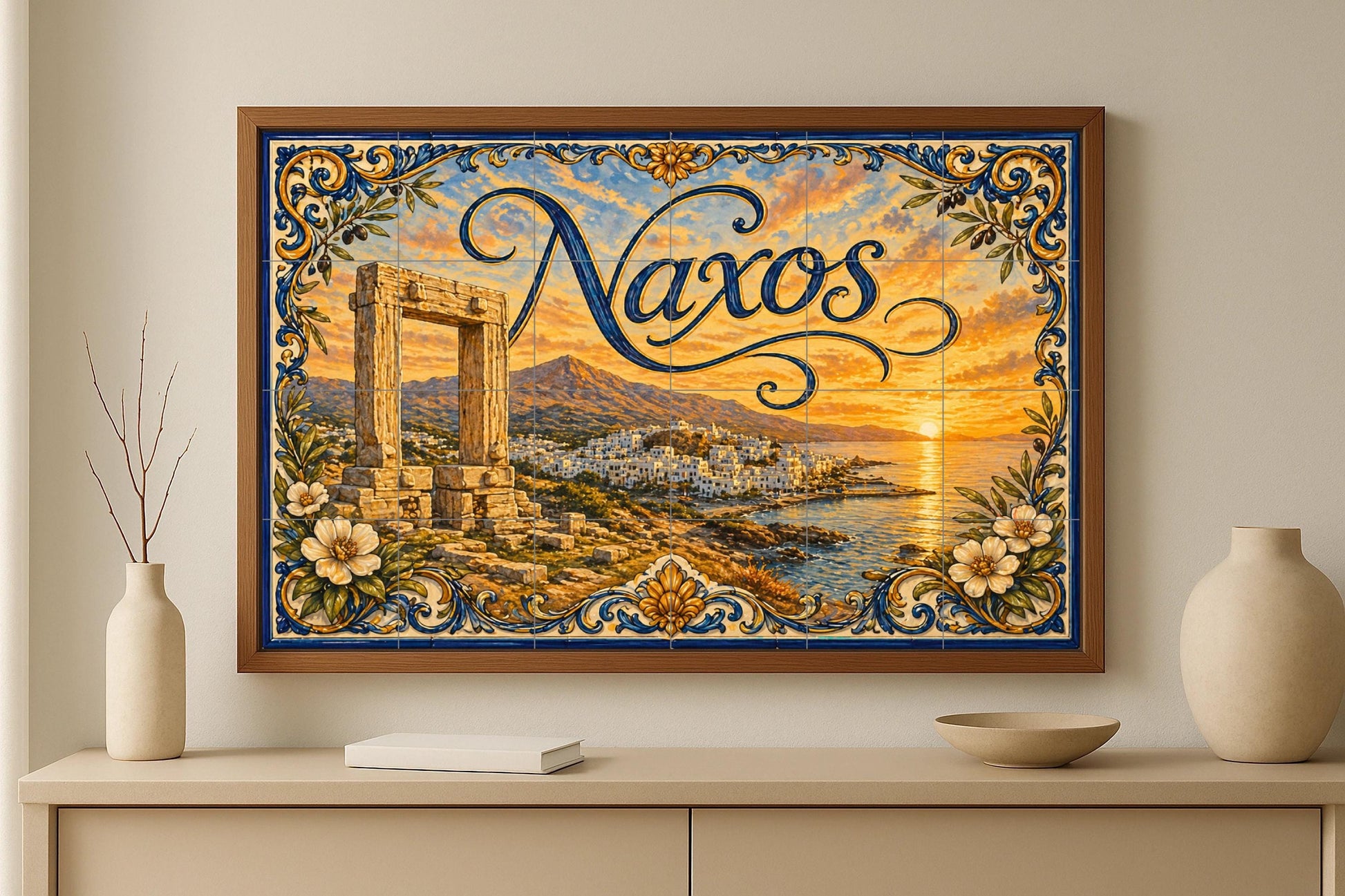 Naxos, Art Mural Côtier de les Cícladas — Scène de Bord de Mer, Art Mural en Céramique