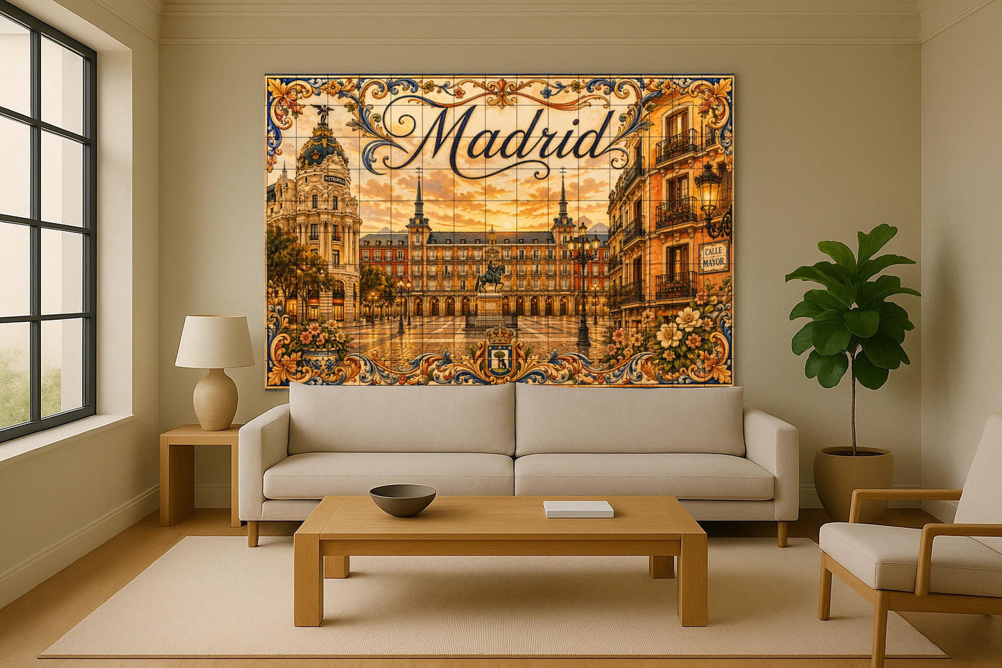 Mural de azulejos de cerámica de la Plaza Mayor de Madrid, decoración…