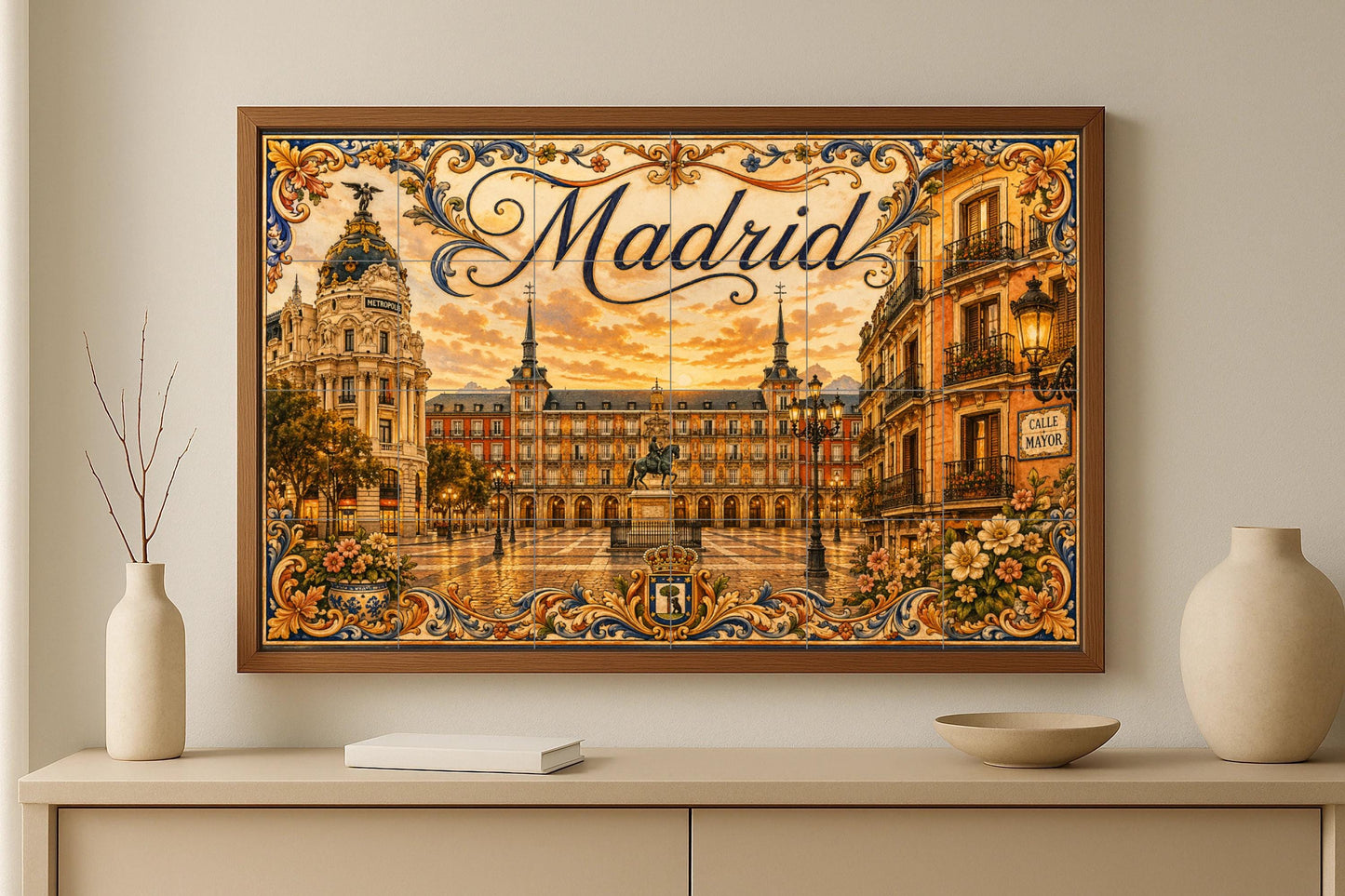 Mural de azulejos de cerámica de la Plaza Mayor de Madrid, decoración…