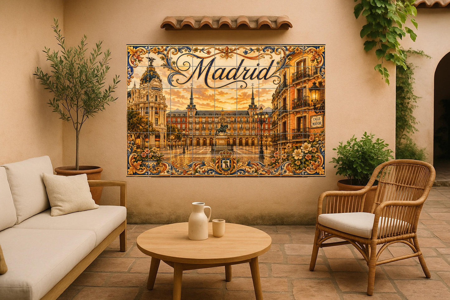 Mural de azulejos de cerámica de la Plaza Mayor de Madrid, decoración…