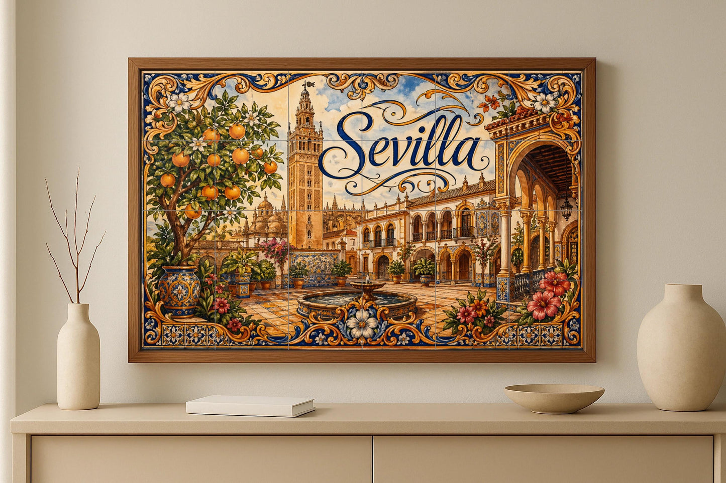 Mural de azulejos cerámicos de La Giralda de Sevilla, decoración de…