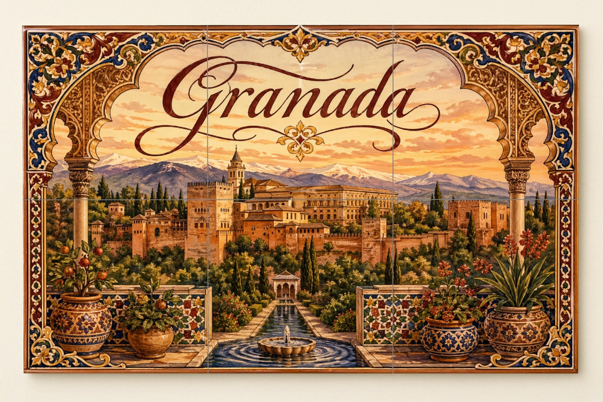 La Alhambra de Granada, decoración de pared — Murale in Piastrelle di Ceramica · Città e Monumenti