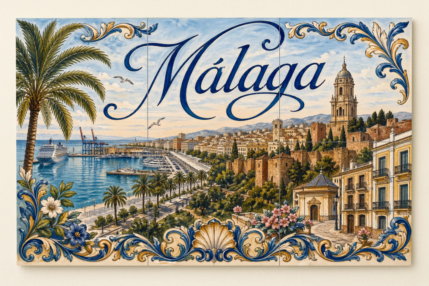 Fliesenbild Mediterránea de Málaga, decoración de pared and — Wahrzeichen-Wandbild