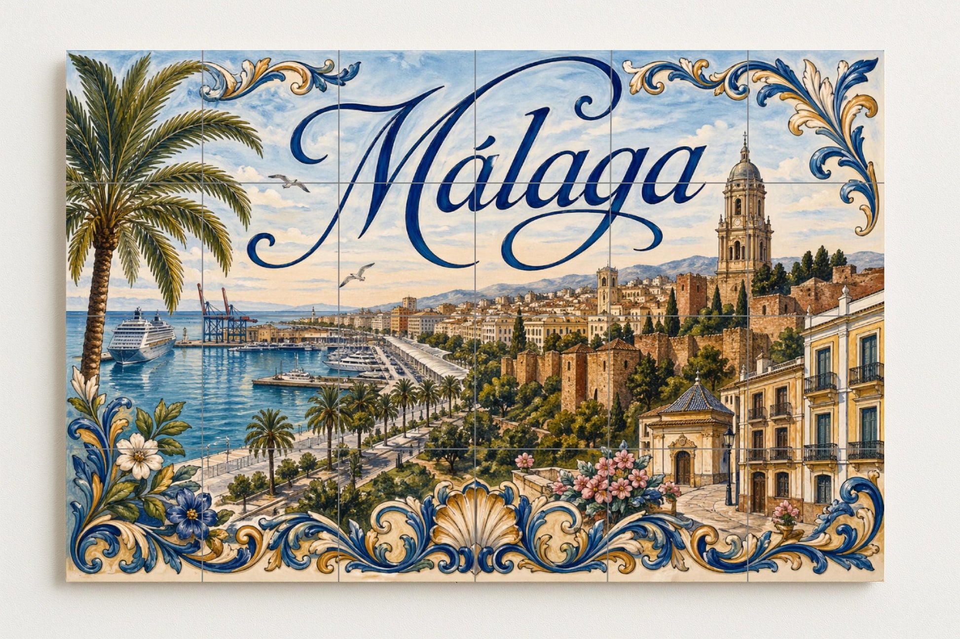 Fliesenbild Mediterránea de Málaga, decoración de pared and — Wahrzeichen-Wandbild