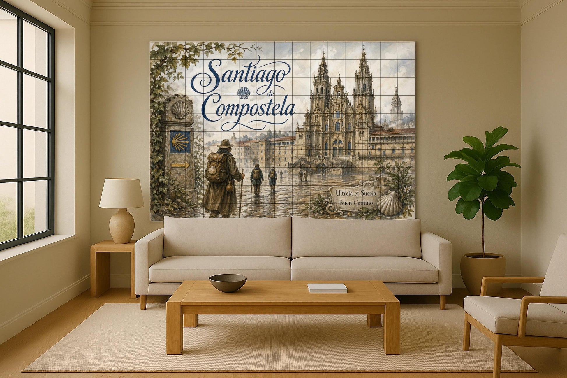 Kathedrale von Santiago von Compostela, decorac — Fliesen-Wandbild aus Keramik · Blumen & Landschaften
