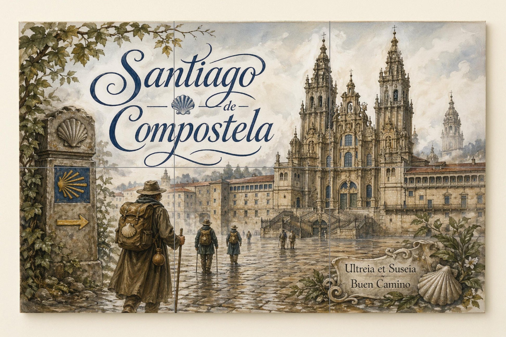 Kathedrale von Santiago von Compostela, decorac — Fliesen-Wandbild aus Keramik · Blumen & Landschaften