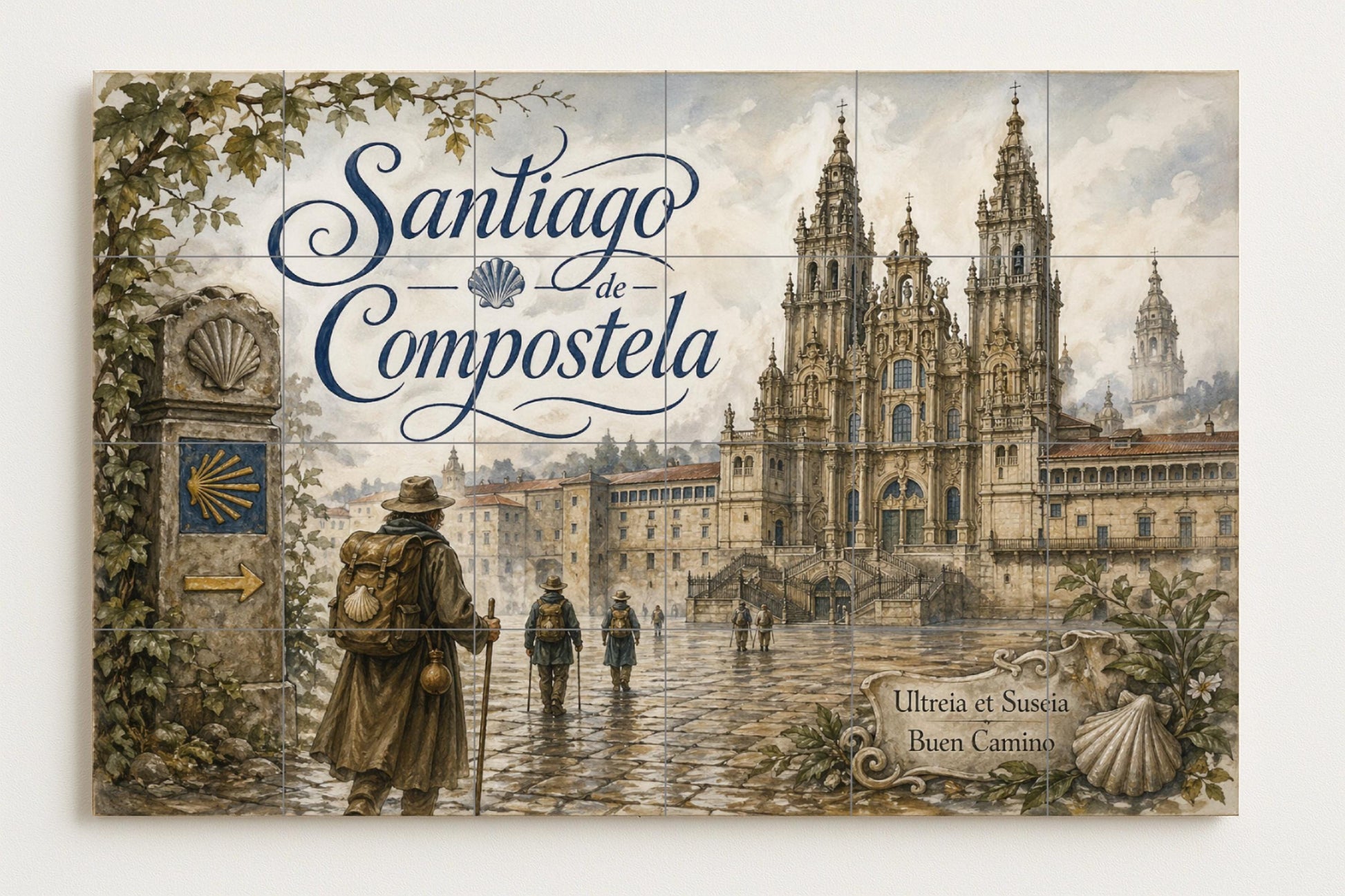 Kathedrale von Santiago von Compostela, decorac — Fliesen-Wandbild aus Keramik · Blumen & Landschaften