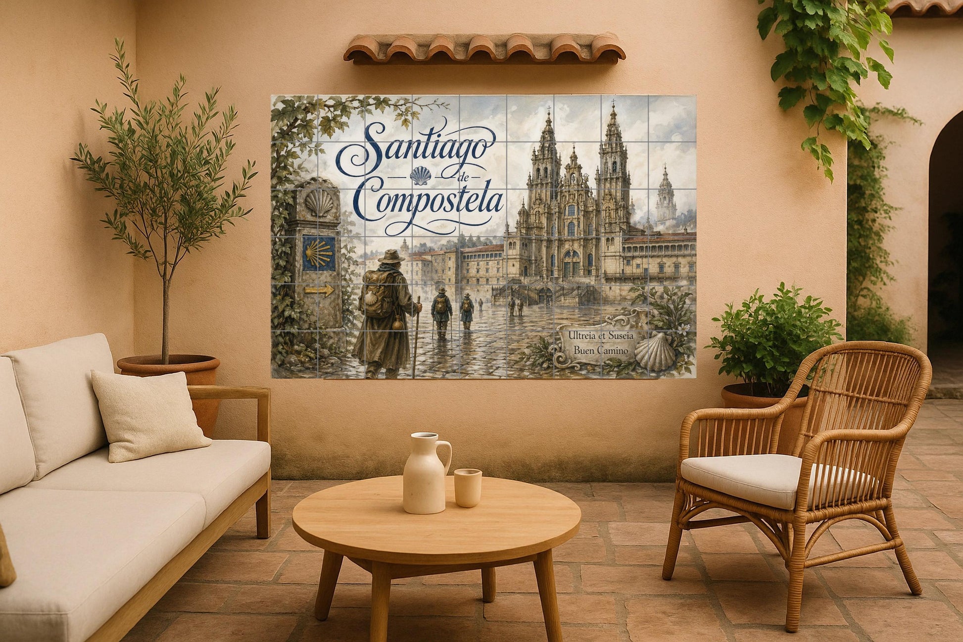 Kathedrale von Santiago von Compostela, decorac — Fliesen-Wandbild aus Keramik · Blumen & Landschaften