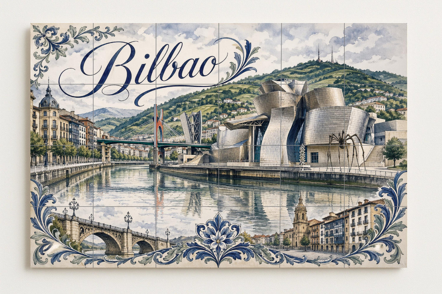 Bilbao Guggenheim, decoración de pared del País · Keramik-Wandbild — Stadtansicht in Fliesen
