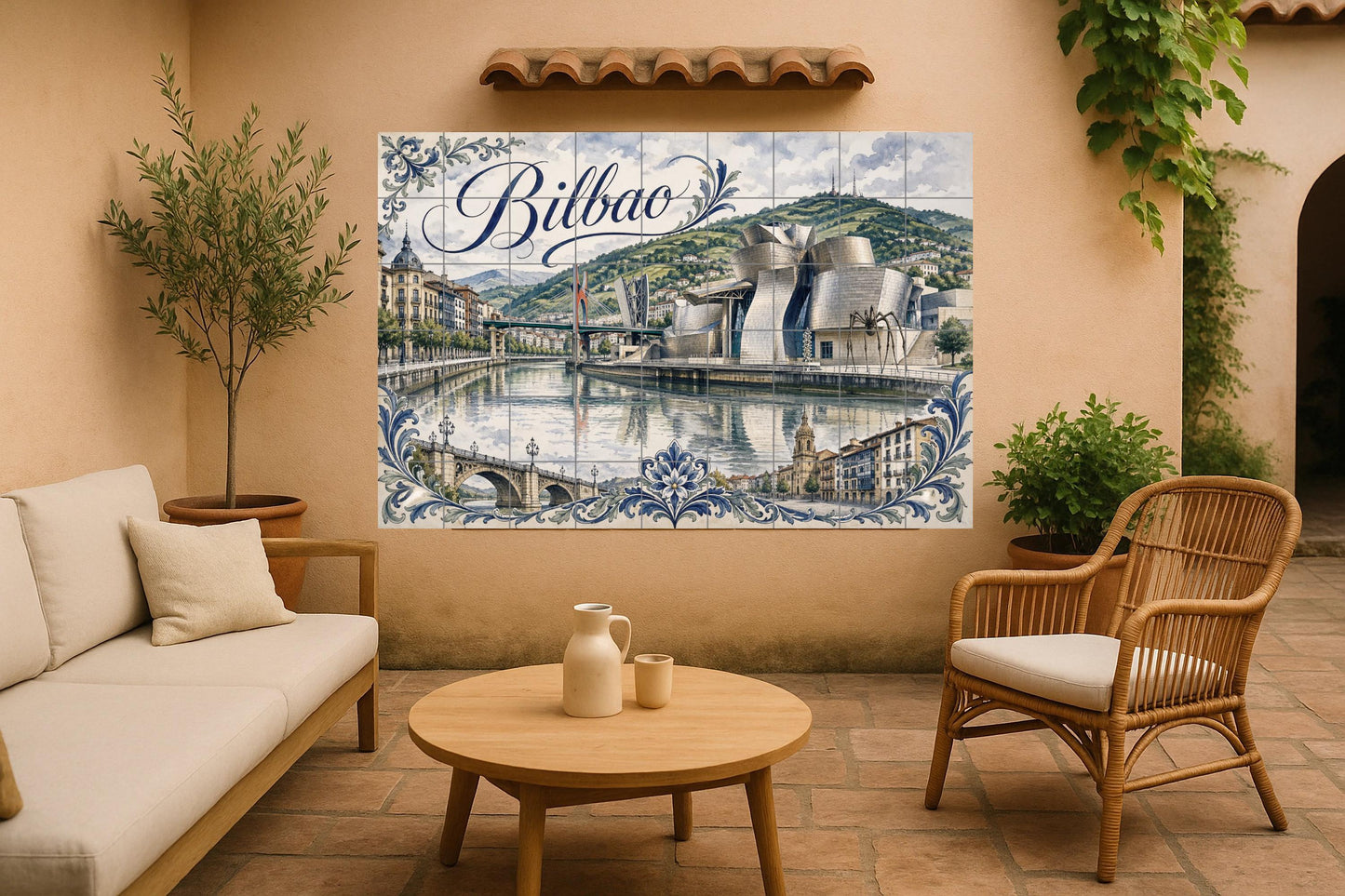 Bilbao Guggenheim, decoración de pared del País · Keramik-Wandbild — Stadtansicht in Fliesen