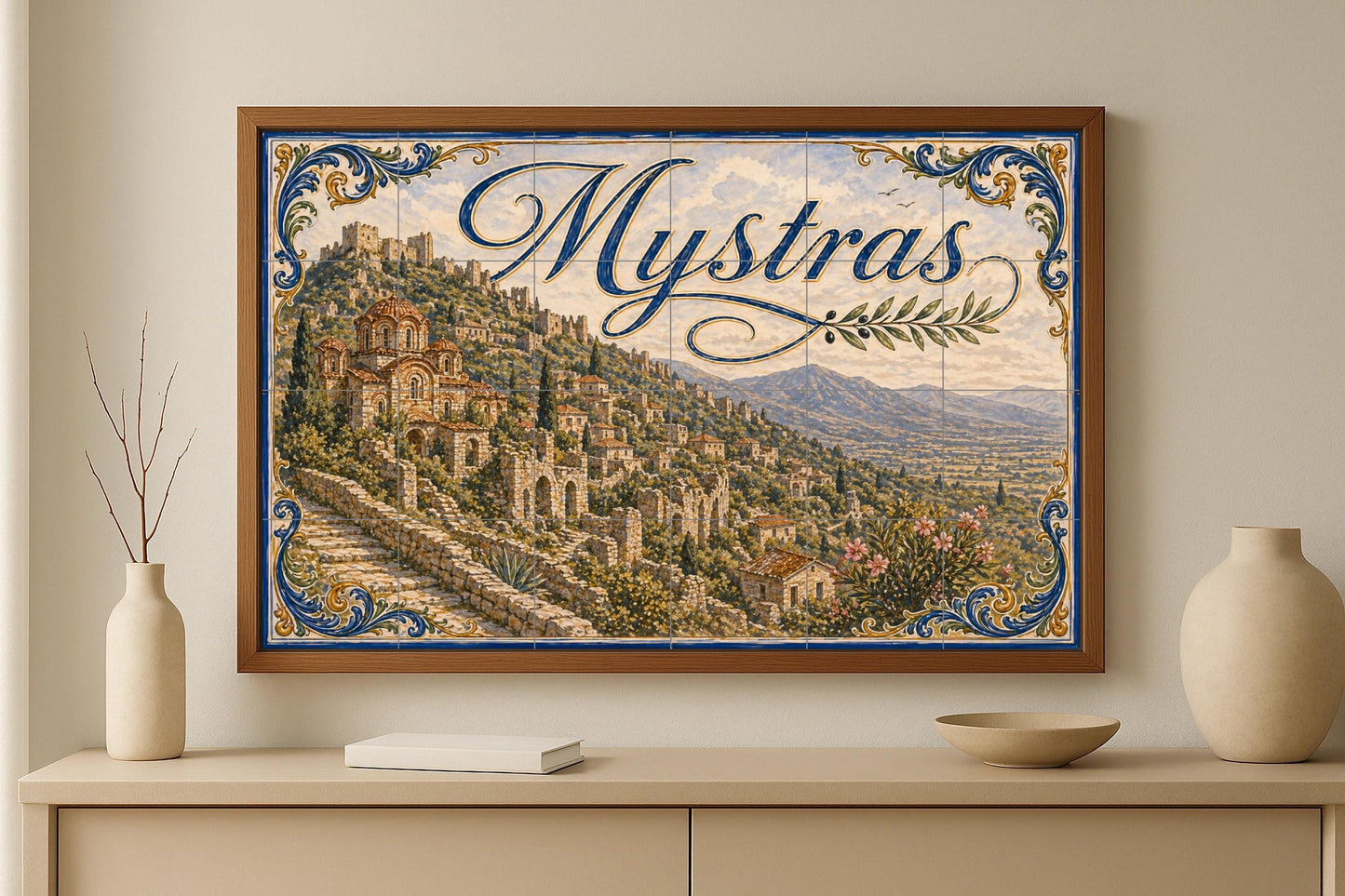 Mural de azulejos de cerámica bizantina de Mystras, decoración de…